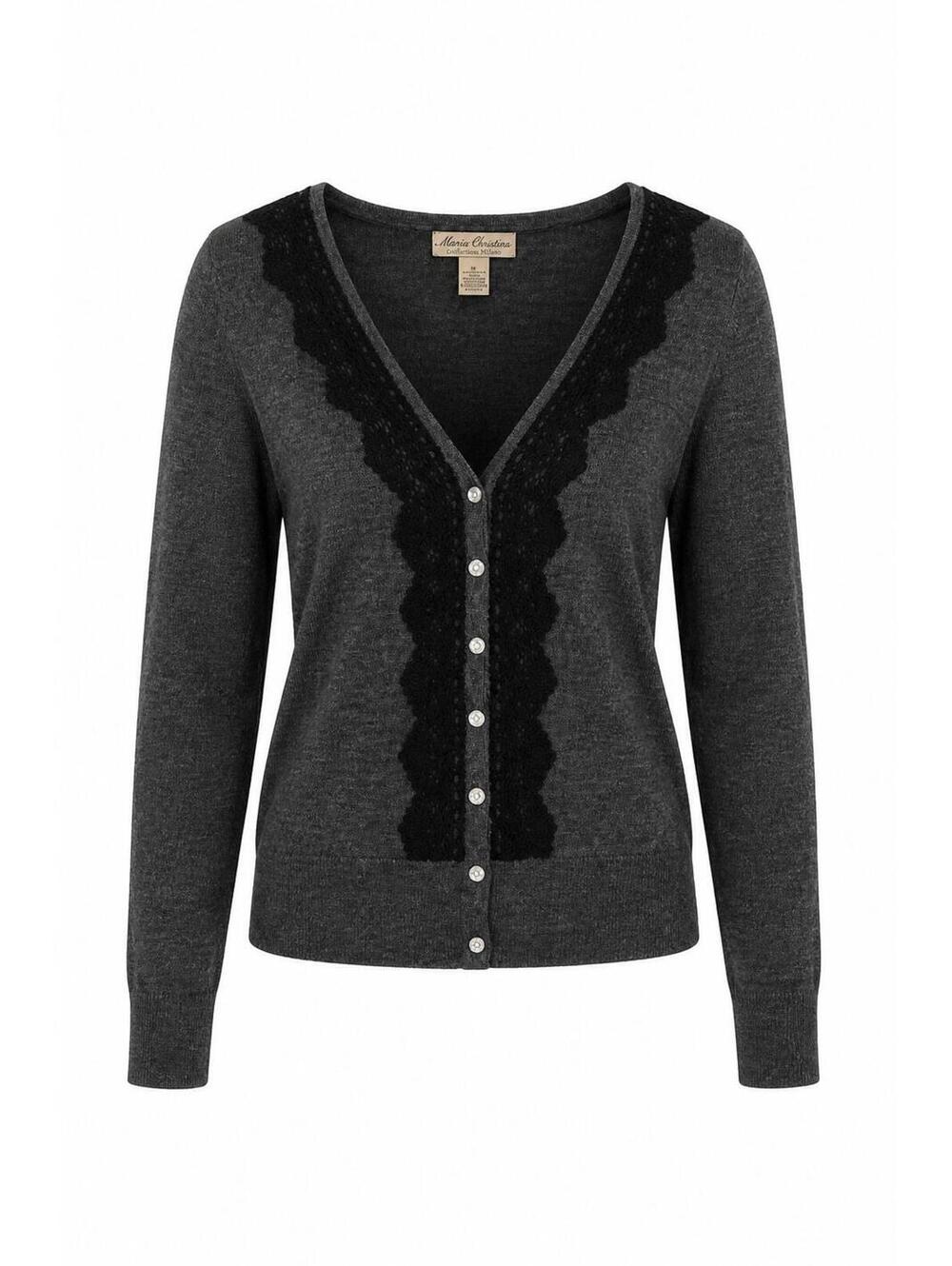 Vtg Marisa Christina Merino Wool Cardigan Sweater Gray XL Women's Lace Classic